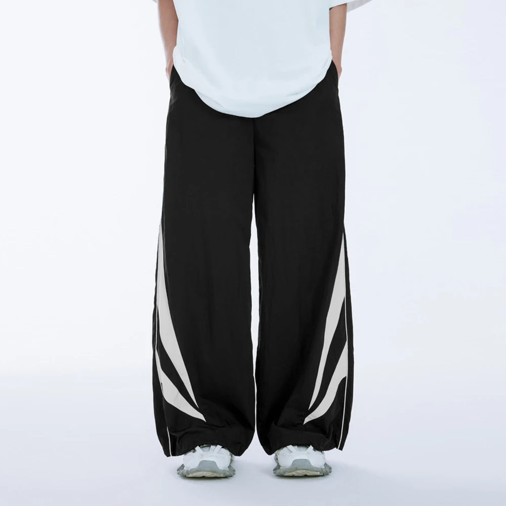 Huilin Oem Custom Color Block Sportswear Track Pants Men Oversized Fit Baggy Wide Leg Lightweight Pants