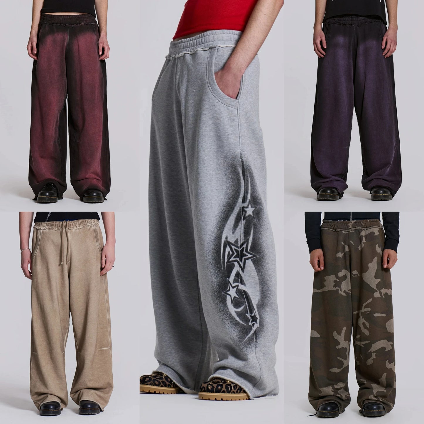 Huilin Oem Factory Customized Oversized Heavyweight Sweatpants Men Solid Color Raw Hem Elastic Waist Relaxed Jogger Sweatpants