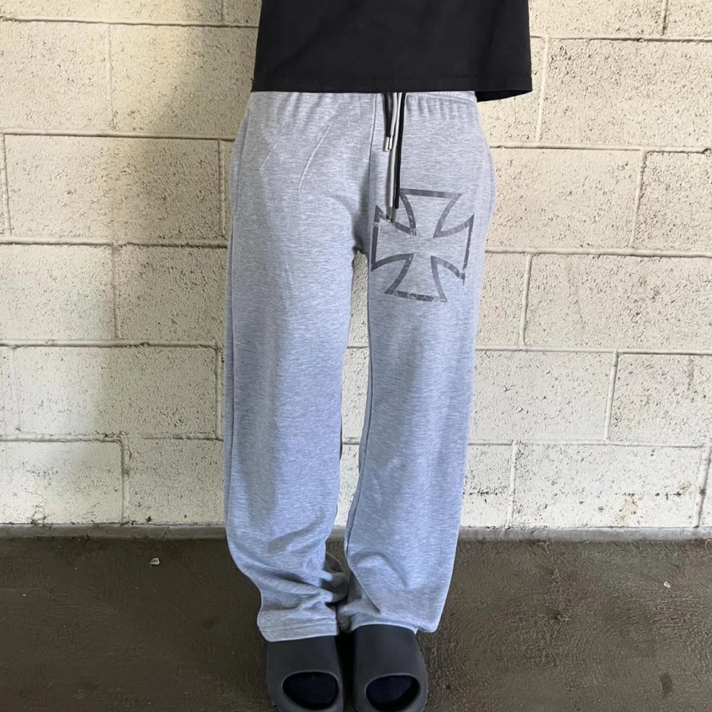 Huilin Manufacturer Oem Basic Oversized Wide Leg Sweat Pants Men Custom Logo Printing Heavy Cotton Double Waisted Sweatpants