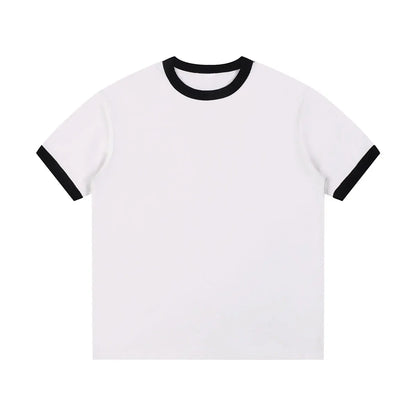 Streetwear Essential Supplier Low MOQ Vintage Classic Blank Custom Logo Mens Contrast Trim Crewneck Shirt