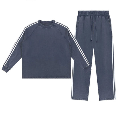 Vintage Fashion Supplier Low MOQ Acid Wash Washed Blank Custom Print Mens Striped Jogger Tracksuit