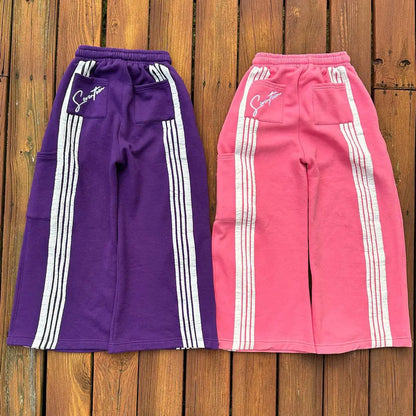 Baggy Oversized Sweatpants Men Striped Design Loose Fit Thick Cotton Wide Leg Sweatpants