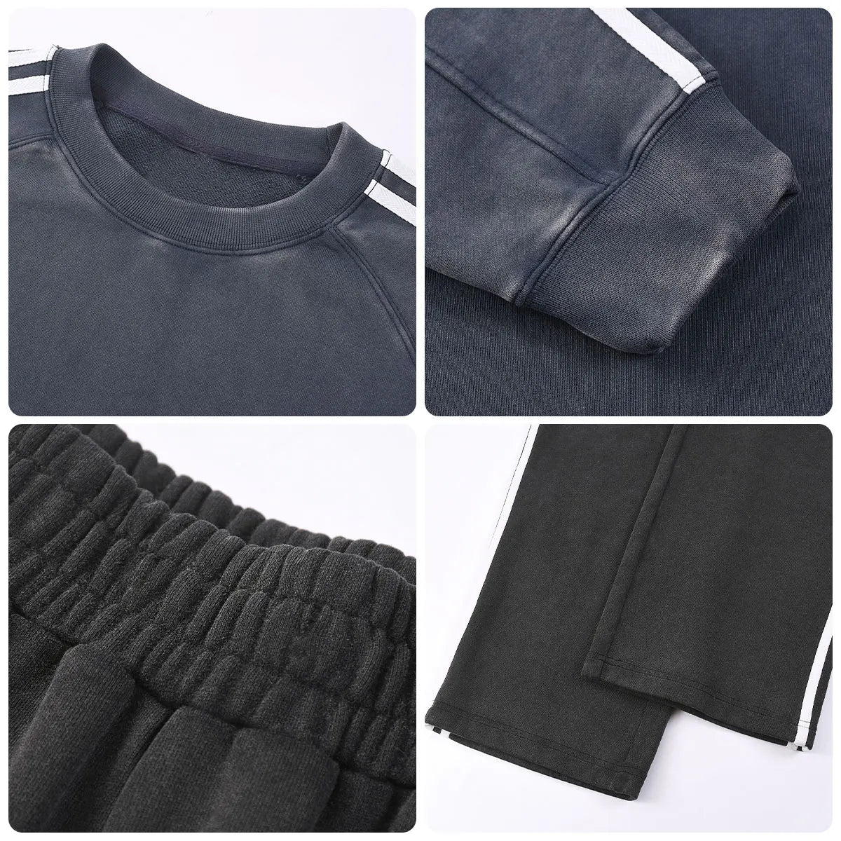 Vintage Fashion Supplier Low MOQ Acid Wash Washed Blank Custom Print Mens Striped Jogger Tracksuit