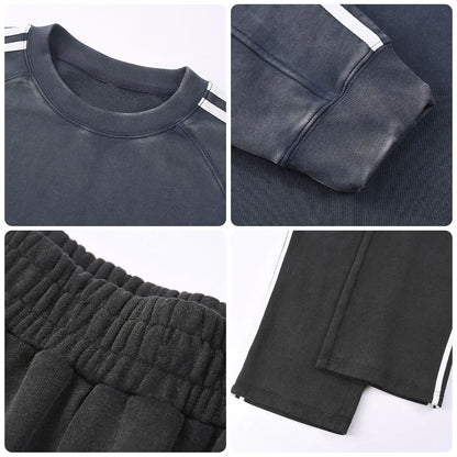 Vintage Fashion Supplier Low MOQ Acid Wash Washed Blank Custom Print Mens Striped Jogger Tracksuit