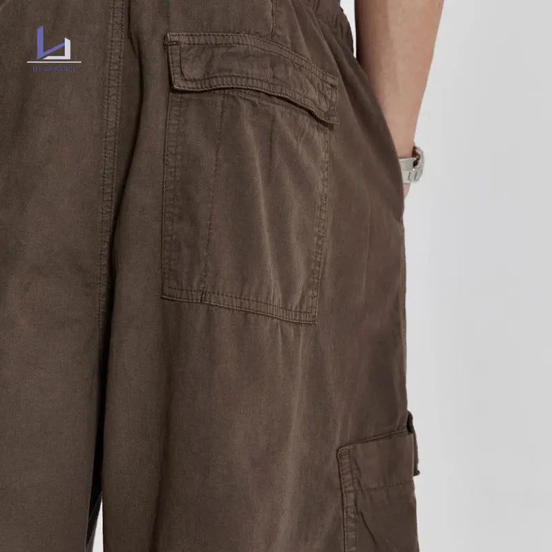 Huilin Clothing Factory 100% Cotton Shorts Pants Men Oversized Wide Leg Shorts Custom Big Pocket Streetwear Baggy Cargo Shorts