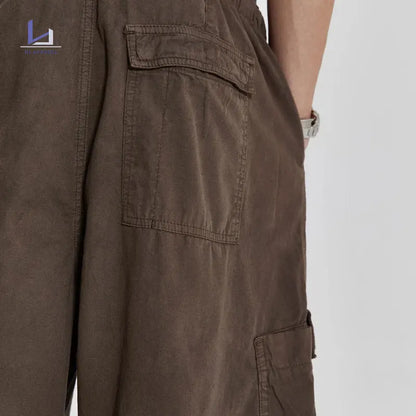 Clothing Factory 100% Cotton Shorts Pants Men Oversized Wide Leg Shorts Custom Big Pocket Streetwear Baggy Cargo Shorts