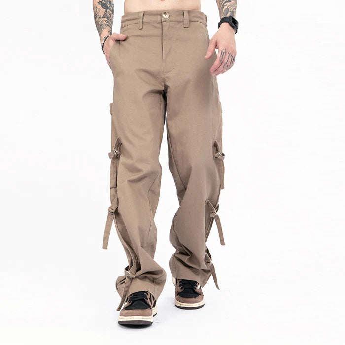 Huilin Professional Custom Twill Track Pants Men Bondage Design Big Pockets 100% Cotton Oversized Chino Cargo Pants