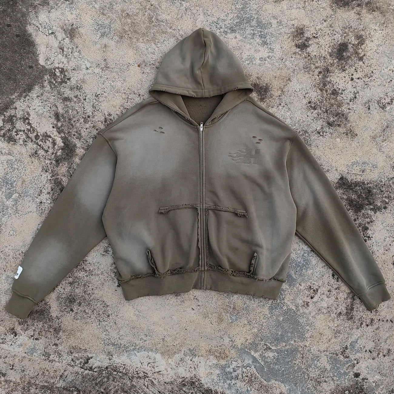 Custom Embroidery logo Zip up Hoodies Men Distressed Vintage Washed 400 Gsm Heavyweight Sunfaded Boxy Hoodie