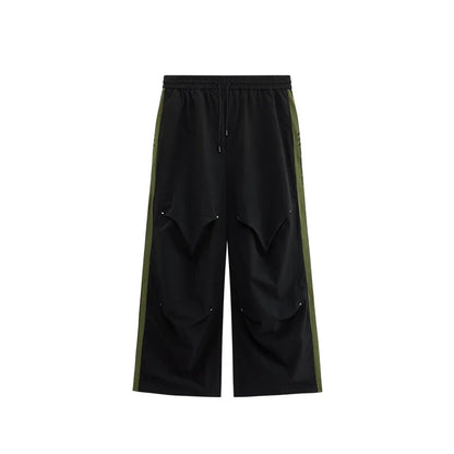 Oversized Fit Cargo Track Pants Men Custom Side Stripe Straight Wide Leg Baggy Parachute Pants