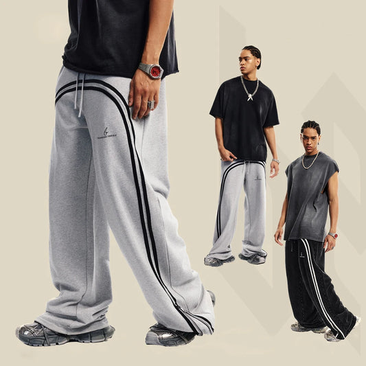 Huilin Factory Sale 2024 Winter High Street Sweat Pants Custom Vintage Washed Men Oversized Baggy Wide Leg Sweatpants