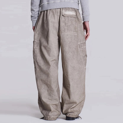 Baggy Wide Leg Cargo Track Pants Men Custom Oil Washed Vintage Grey Oversized Parachute Pants