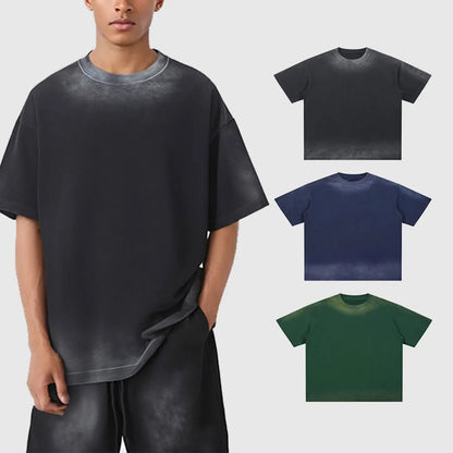 Heavyweight Cotton Supplier Low MOQ Acid Wash Spray Wash Blank Custom Print Casual Crewneck Tee