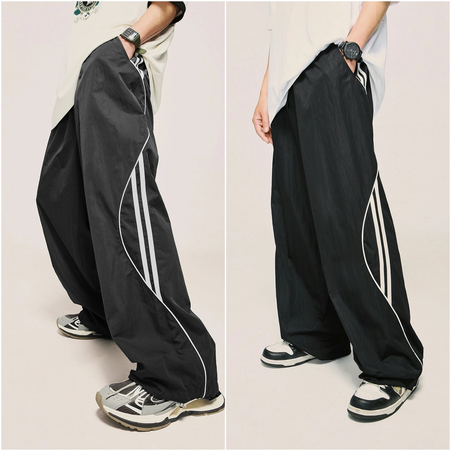 Huilin Hot Sale Summer Streetwear Unisex Oversized Pants Custom Elastic Waist Men Baggy Wide Leg Vintage Track Pants