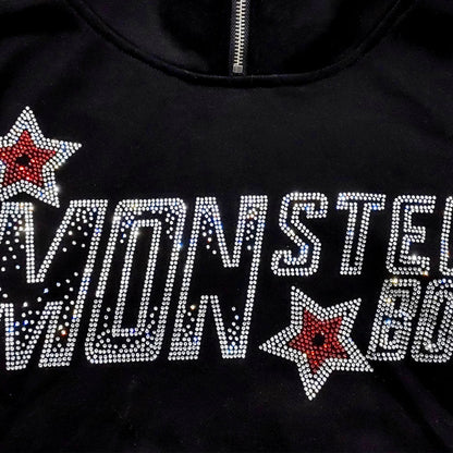 hot selling unisex streetwear y2k hoodie men custom logo rhinestone half face cover spider ninja hoodie