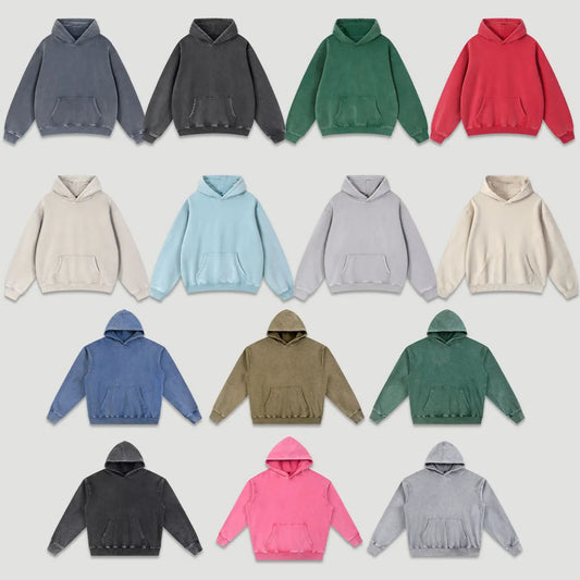 Heavyweight Fleece Supplier Low MOQ Vintage Snowflake Wash Blank Custom Logo Casual Hooded Sweatshirt