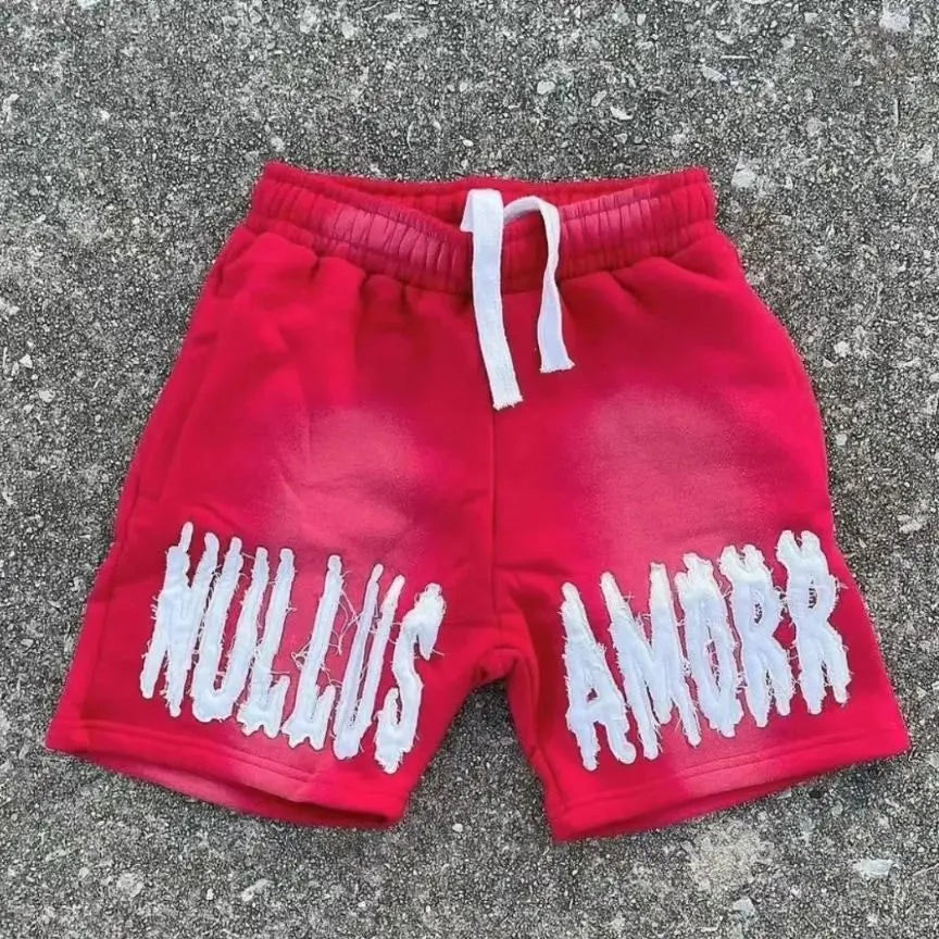 Custom Heavy Weight Cotton Shorts Pants Embroidery Acid Wash Fleece Shorts Men Raw Hem Applique Patched Sun Faded Sweat Shorts