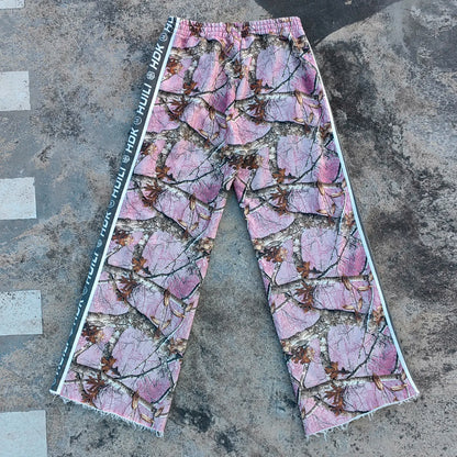 Unisex Oversized Wide Leg Track Pants Custom Allover Printed French Terry Men Raw Hem Pink Camo Sweatpants