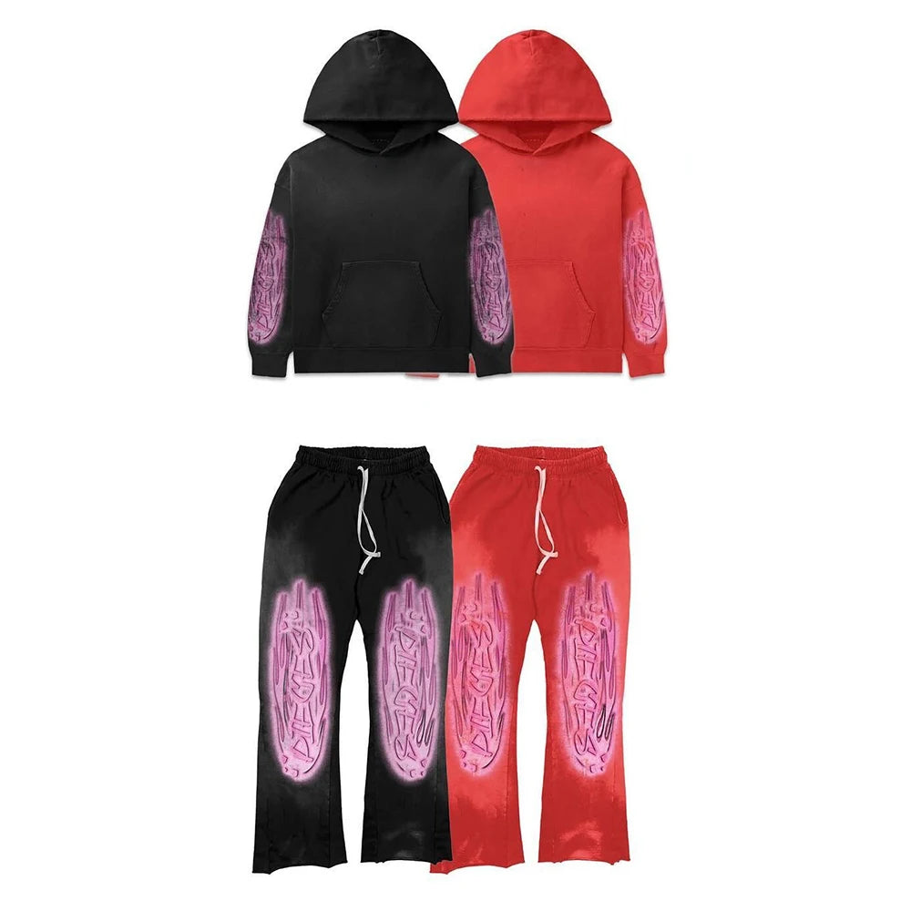 Huilin Custom Streetwear Tracksuits Sweatsuits Sets Taw Piece Men Zip Up Hoodie Distressed Shorts Sets