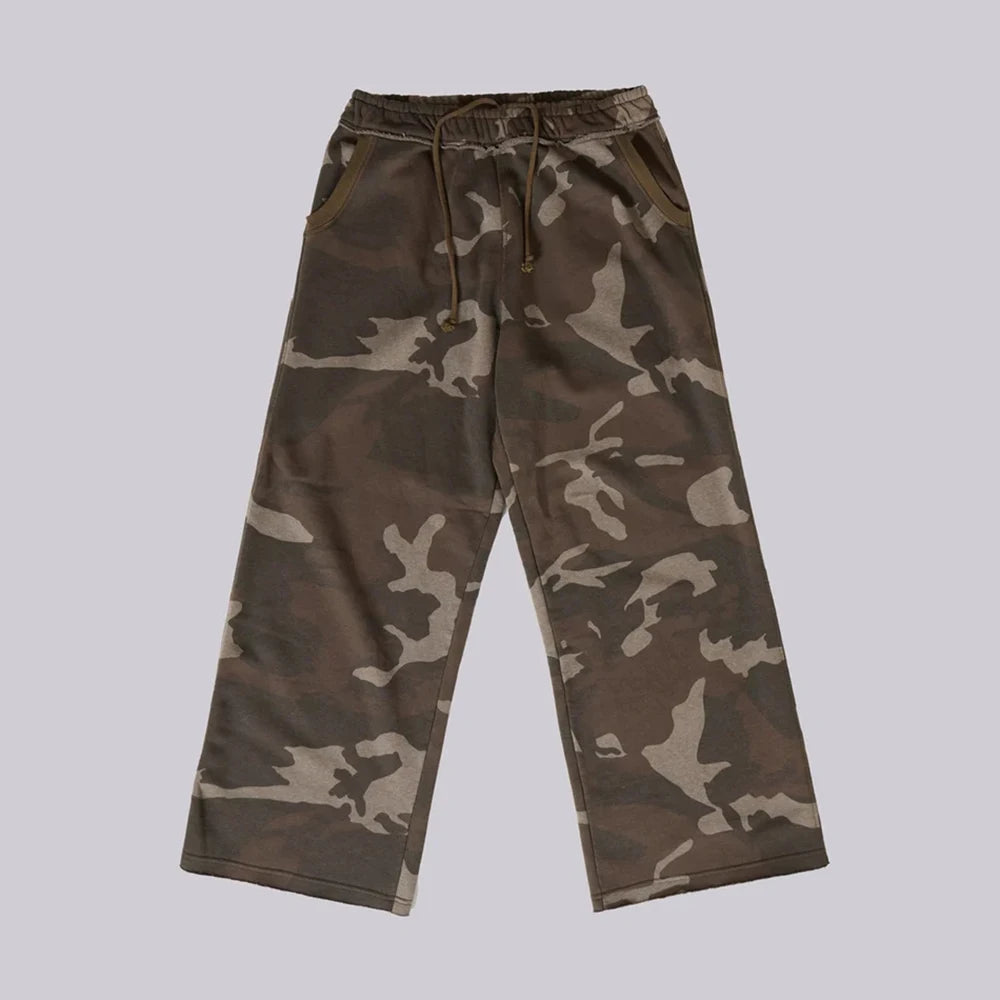 Huilin Manufacturer Oem 100% Cotton Heavyweight Wide Leg Sweatpants Men Custom Dtg Printed Oversized Fit Baggy Camo Sweatpants