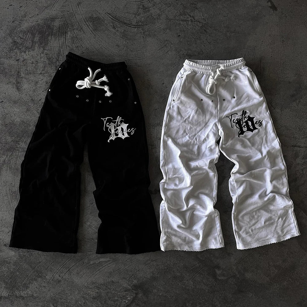 Huili Factory Oem Drawstring Waist Embroidery Logo Sweat Pants Men Heavyweight Cotton Baggy Wide Leg Oveersized Sweatpants