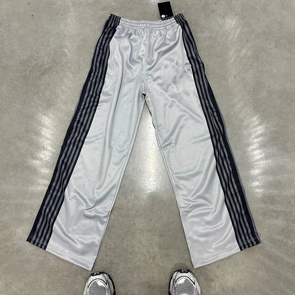 Huilin New Trend Basic Elastic Waist Straight Leg Sweatpants Custom Striped Trimmed Side Men Wide Leg Track Pants