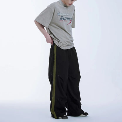 Oversized Fit Cargo Track Pants Men Custom Side Stripe Straight Wide Leg Baggy Parachute Pants