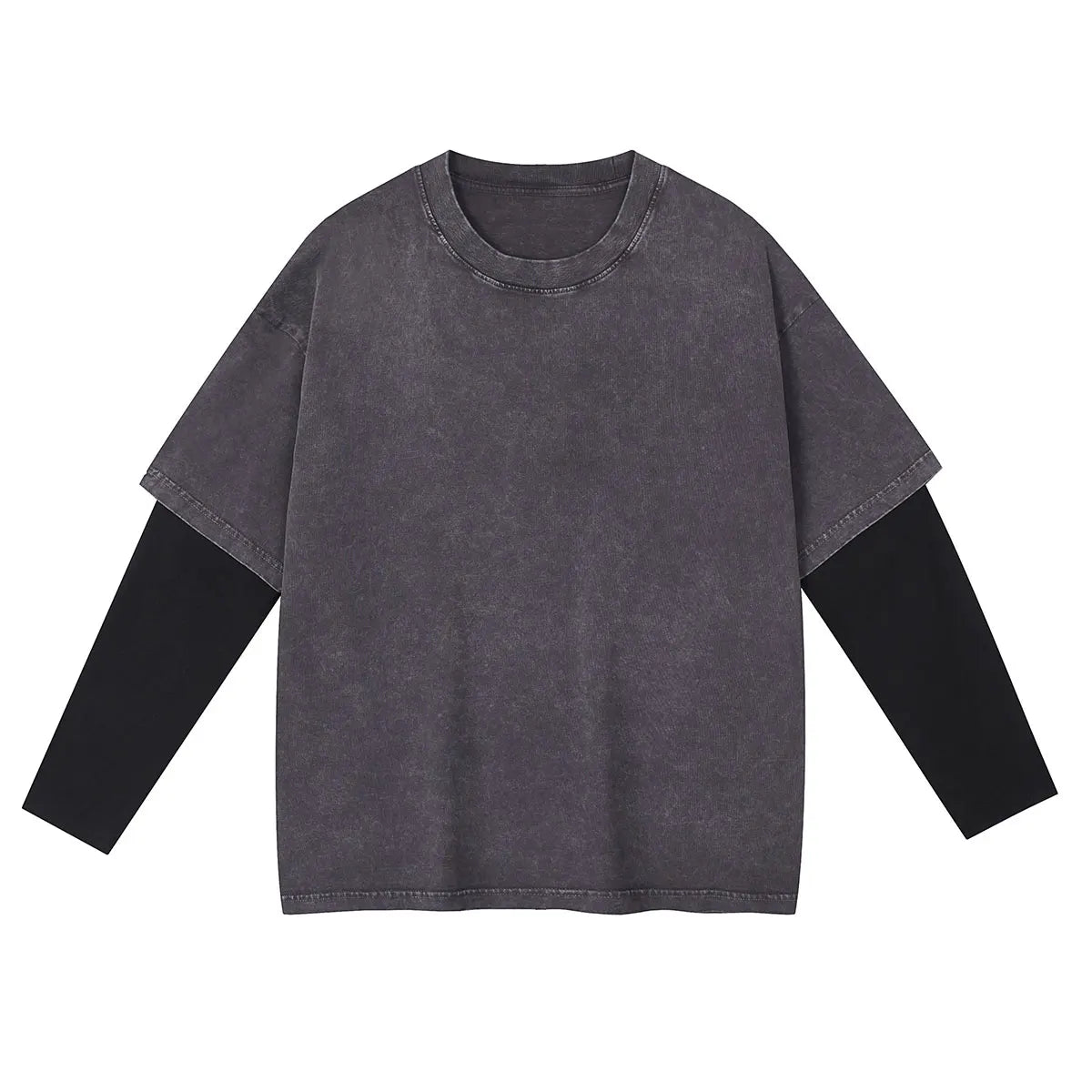 Premium Comfort Manufacturer Supplier Low MOQ Vintage Acid Wash Blank Custom Print Custom Logo Casual Layered Sleeve Tee