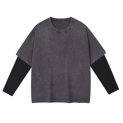 Premium Comfort Manufacturer Supplier Low MOQ Vintage Acid Wash Blank Custom Print Custom Logo Casual Layered Sleeve Tee