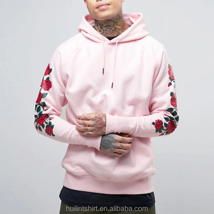 clothing manufacturers overseas rose sleeve print sublimation hoodies pullover french terry custom logo blanket hoodie