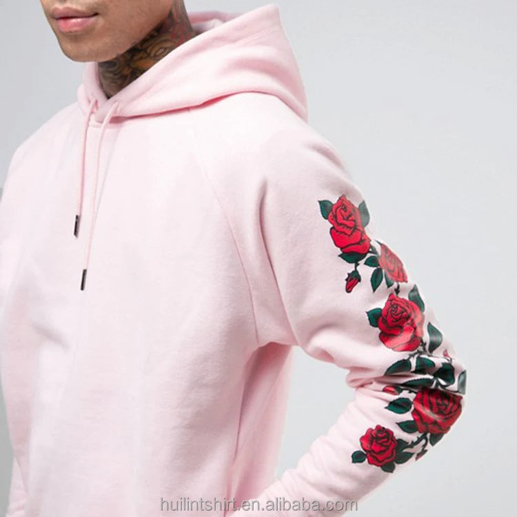 clothing manufacturers overseas rose sleeve print sublimation hoodies pullover french terry custom logo blanket hoodie