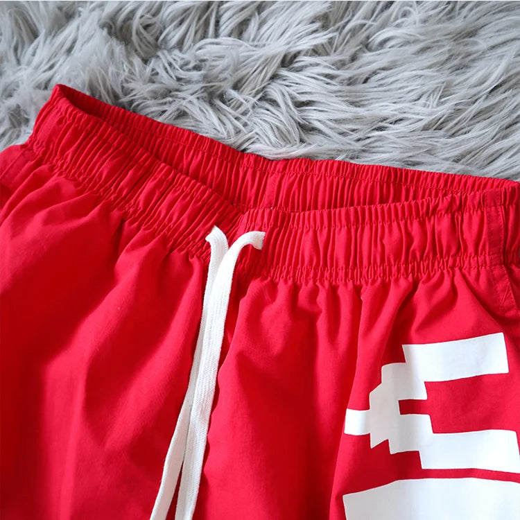 HL factory wholesale streetwear heavyweight letter print polyester shorts men custom baggy cargo sports shorts drawstring shorts