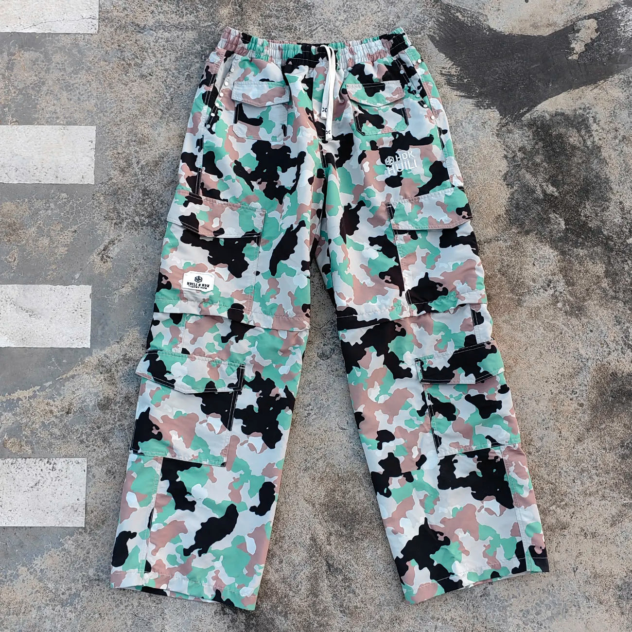 Wide Leg Cargo Track Pants Men Custom Allover Printed Detachable Leg Tactical Camo Work Cargo Pants