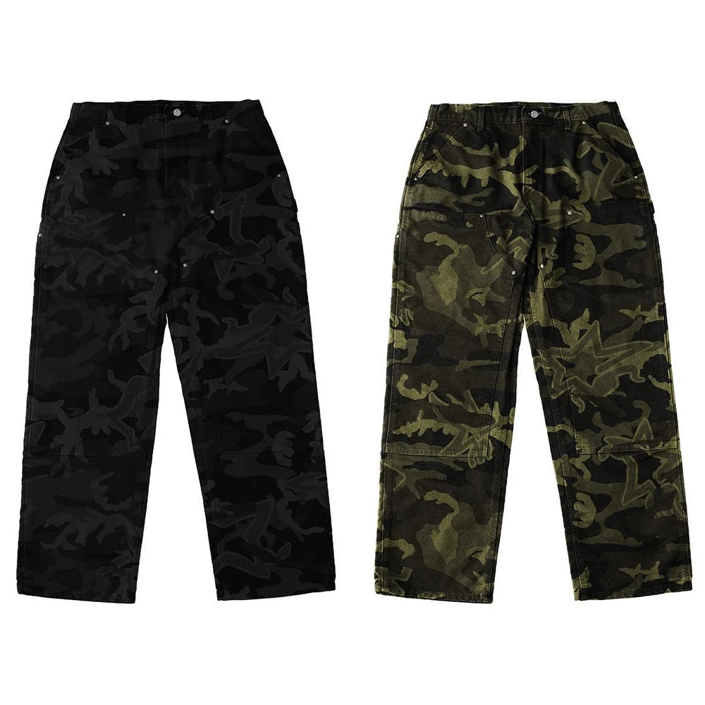 Huilin Manufacturer Oem Tactical Carpenter Outdoor Pants Trousers Custom Allover Camo Printed Men Ripstop Wide Leg Cargo Pants