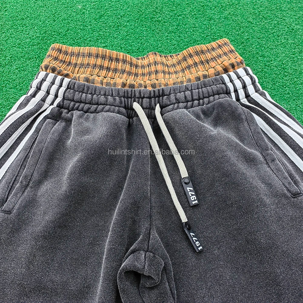 Huilin New Design Striped Side Split Bottom Track Sweat Pants Custom 100% Cotton Men Straight Wide Leg Double Waist Sweatpants