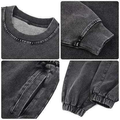 Essential Streetwear Supplier Low MOQ Vintage Washed Blank Custom Logo Mens Jogger Tracksuit