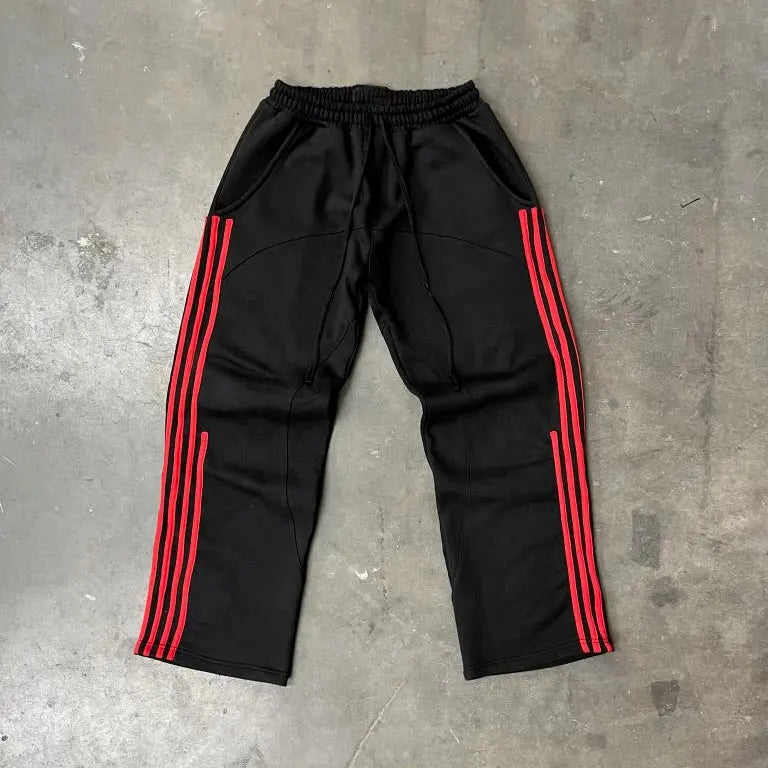 Huilin Hot Selling Sportswear Men Track Pants Custom Oversized Elastic Waist Straight Wide Leg Striped Sweatpants For Men