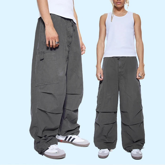 Huili Factory New Arrival Vintage Washed Thick Cotton Black Work Pants Trousers Men Custom Wide Leg Convertible Cargo Pants