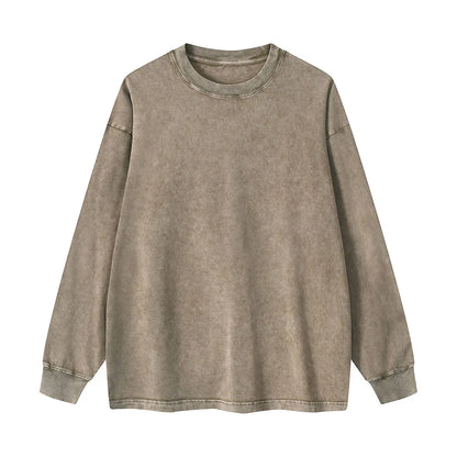 Trending Streetwear Supplier Low MOQ Acid Wash Oversized Blank Custom Print Unisex Long Sleeve T Shirt