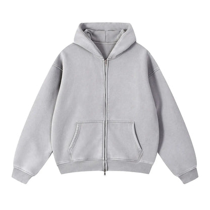 Trending Streetwear Supplier Low MOQ Vintage Oversized Blank Custom Logo Mens Full Zip up Hoodie