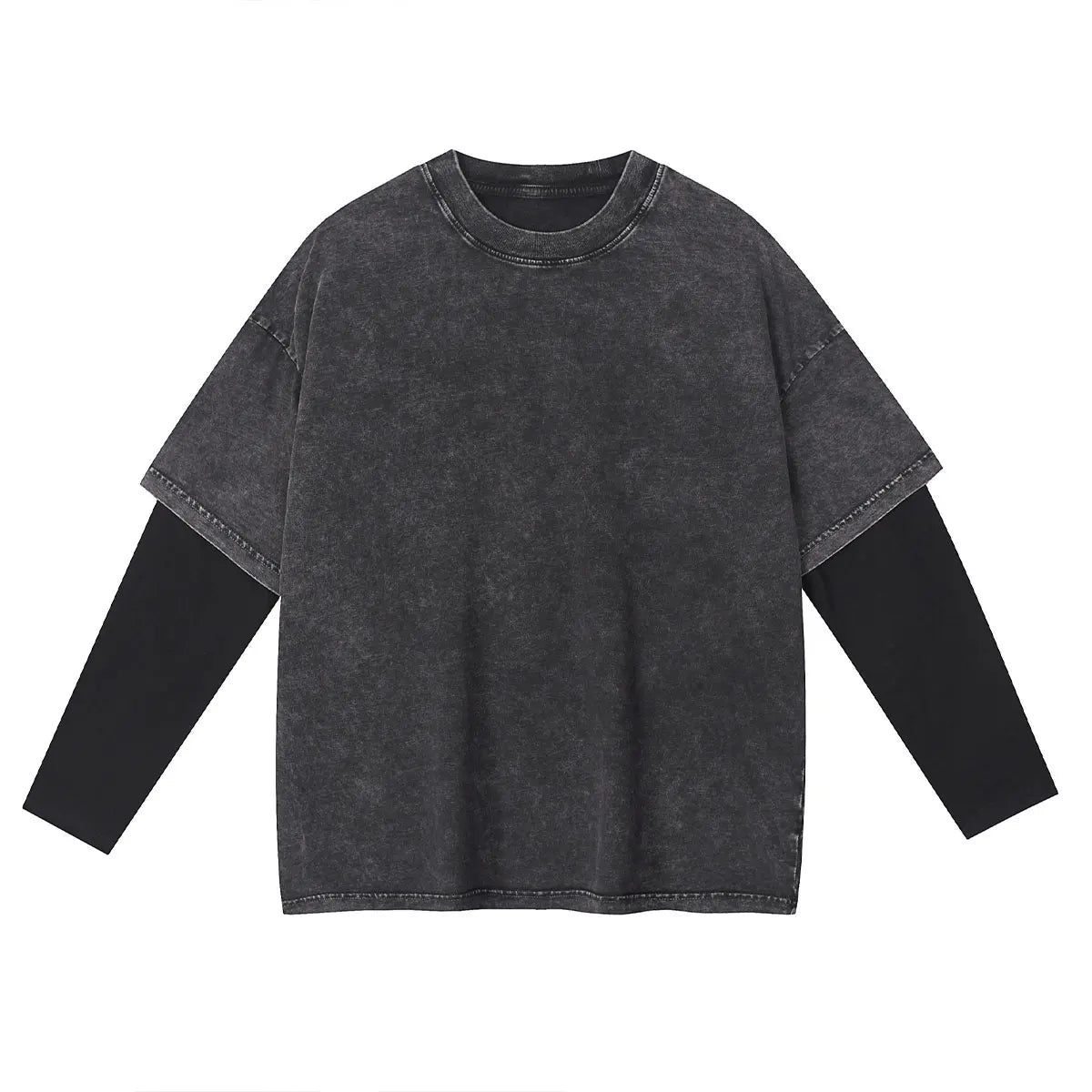 Premium Comfort Manufacturer Supplier Low MOQ Vintage Acid Wash Blank Custom Print Custom Logo Casual Layered Sleeve Tee