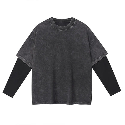 Premium Comfort Manufacturer Supplier Low MOQ Vintage Acid Wash Blank Custom Print Custom Logo Casual Layered Sleeve Tee