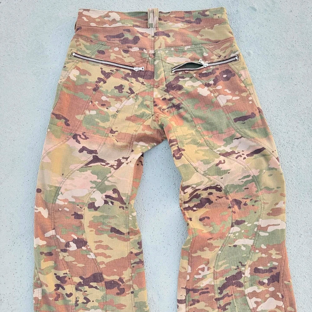 Huilin New Trend Thick Cotton Streetwear Work Pants Custom Camo Printed Men Baggy Flared Wide Leg Tactical Cargo Pants