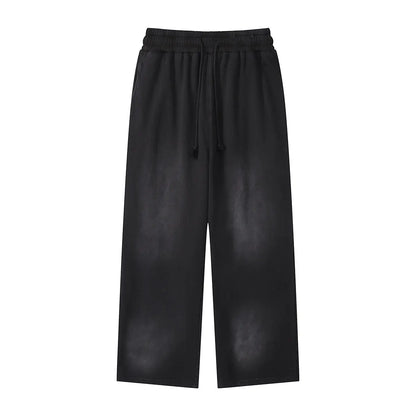 Heavyweight Cotton Supplier Low MOQ Acid Wash Spray Wash Blank Custom Print Casual Wide Leg Track Pants