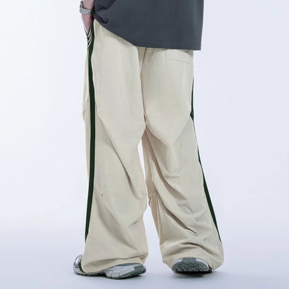 Oversized Fit Cargo Track Pants Men Custom Side Stripe Straight Wide Leg Baggy Parachute Pants