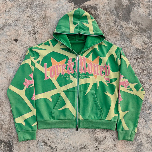 Custom Logo Printed Y2K Streetwear Men's Oversized Hoodie Full Face Zip-up Graphic French Terry for Winter