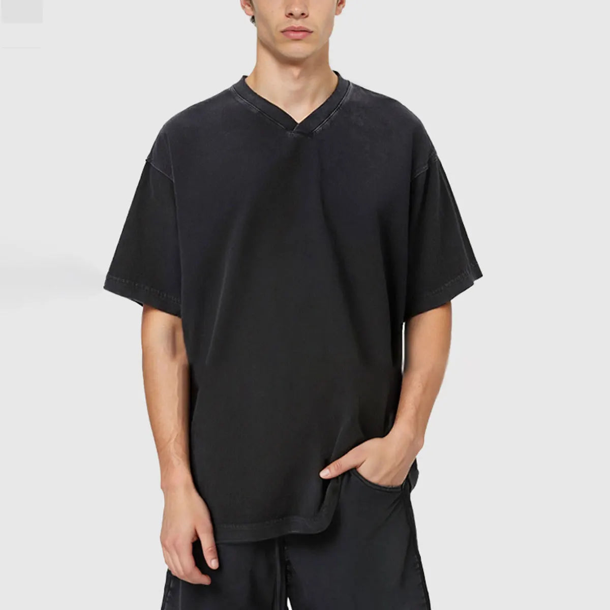 Trending Streetwear Supplier Low MOQ Vintage Oversized Blank Custom Logo Mens V Neck T Shirt