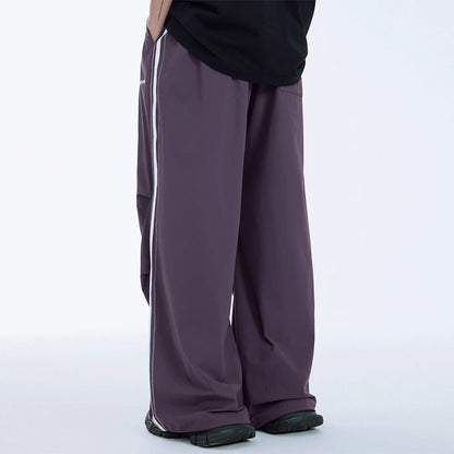 Double Knee Wide Leg Cargo Track Pants Men Contrast Stitching Oversized Fit Baggy Parachute Pants