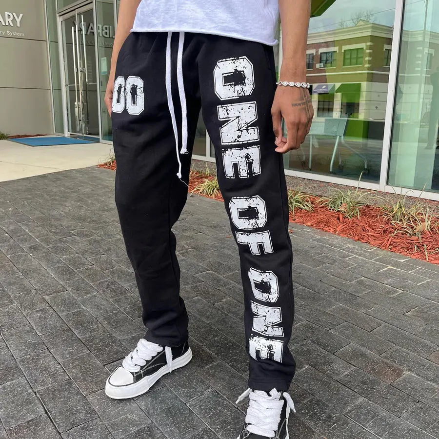 Huilin Factory Oem Basic Elastic Drawstring Waist Jogger Pants Men Custom Logo Printing Heavyweight Straight Leg Sweatpants Men