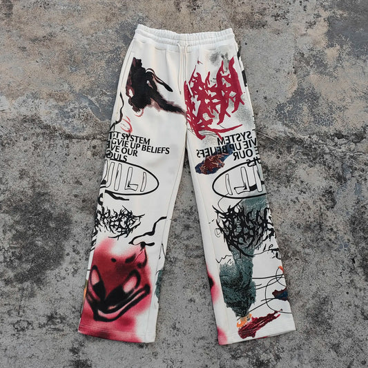 Unisex Y2k Streetwear Sweatpants Custom Screen Print Wide Leg Men Baggy Loose Fit Graphic Jogger Sweatpants