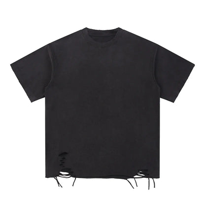 Y2K Fashion Supplier Low MOQ Vintage Acid Wash Blank Custom Logo Mens Raw Edge Crewneck Shirt